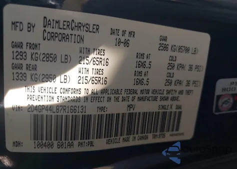 2007 Dodge Grand Caravan Sxt из США, поврежденный, VIN 2D4GP44L87R166131